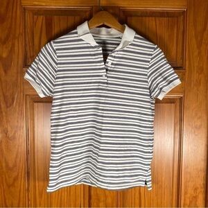 Uniqlo Woman’s Cotton Black and White Striped Short Sleeved Polo Shirt